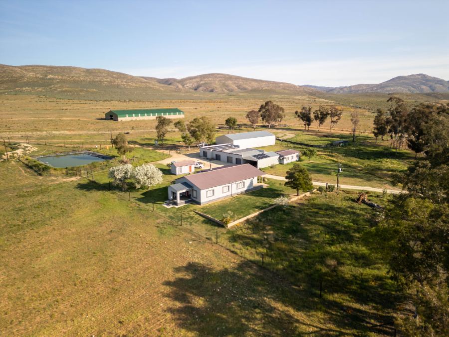 Homestead, sheds and dams with the Karoo hills behind
